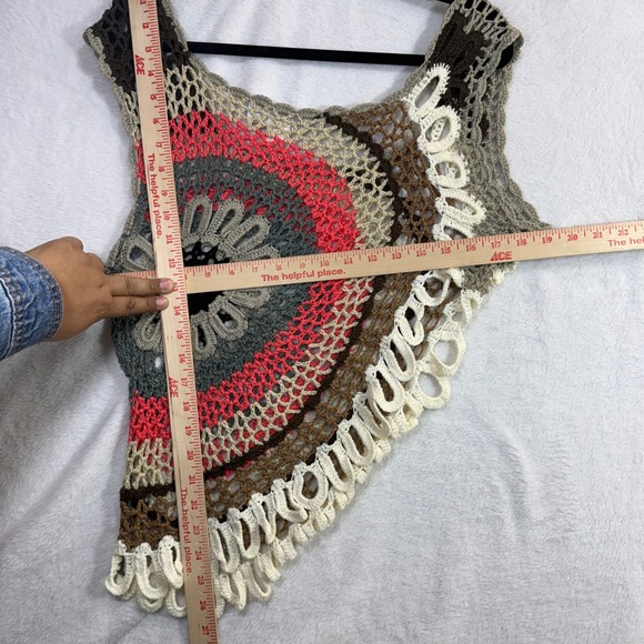 Poise L Crochet Mandala Granny Tank Top Boho Open Knit Beach Festival Dance Y2K - Picture 9 of 9